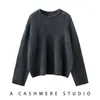 Suéter Nuevo de Cachemir 100% Puro para Mujer Otoño e Invierno, Cuello Redondo, Cepillado, Tejido Grueso, Suéter Corto Holgado para Mujer, Versátil