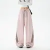 Pantalones Deportivos Rayados Jack Chuan Yang para Mujer Verano Persona Pequeña Seda de Hielo Protección Solar Pierna Curva Casual Pierna Ancha Pantalones Cargo
