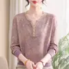 Blusa de otoño de manga larga para madre, nuevo estilo primavera/otoño 2026, jersey de punto de alta elasticidad para mujeres de mediana edad