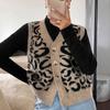 Chaqueta Suéter Cardigan Tejido con Cuello en V Estampado de Leopardo para Mujer Otoño/Invierno 2026 Chaleco Superior con Múltiples Filas de Botones Sin Mangas
