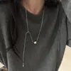 Collar de Cadena Deslizante con Bola Redonda de Plata de Ley S925 para Mujer, Nicho de Alta Gama, Lujo Accesible, Elegante, Versátil Cadena para Suéter, Nuevo Producto de Moda