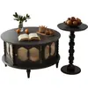 Mesa de Centro Redonda de Madera Maciza Estilo Francés Vintage Combinación de Mueble de TV para el Hogar 2024 Sentido de Alta Gama Apartamento Pequeño Mesa Dahl Mesa de Té Mesa