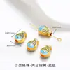 Tendência Nacional Método Antigo Pingente de Ouro de Areia Fogo Azul Gotejamento de Óleo Sorte Oco Esculpido Pérolas Incrustadas Acessórios para Pulseira Colar DIY Feito à Mão