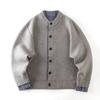 Falso Two-Piece com Costura Xadrez! Cardigan Jacket de Botão Grossa Quente Masculino Outono e Inverno 2025