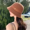 Chapéu de Pescador Minimalista Versátil de Tricô Japonês, Vazado Respirável, Chapéu de Sol de Verão/Primavera Fino Que Faz o Rosto Parecer Menor