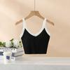 Chaleco de Color Contrastante que Muestra el Ombligo con Almohadillas en el Pecho, Sujetador Interior Sexy Ultra Corto, Ropa de Abrigo de Verano para Mujer de Manga Corta