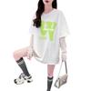 Camiseta de Algodão Puro Personalizada com Renda Pesada em Retalhos Proteção Solar para Mulheres 2025 Popular Carta Grafite Solta Falso Top de Duas Peças