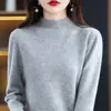 Suéter de Punto sin Costuras 100% Lana para Mujer, Nueva Camisa Base de Cuello Medio para Otoño e Invierno, Estilo para Viajar al Trabajo
