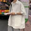 Camisa de Trabalho de Manga Curta Masculina Verão Marca Tendência Solta Lapela Camisa Casaco Senso de Design Nicho Oversized Camisa de Meia Manga