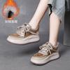 Jishu Novo Estilo Couro Bovino Camada Superior Colorblock Solado Grosso Forrado com Lã Quente Sapatos Femininos Couro Genuíno Casual Estilo Esportivo Pequenos Sapatos de Algodão
