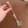Conjunto de Utensílios de Cozinha em Aço Inoxidável 304 com Cabo de Jacarandá: Colher de Arroz, Descascador, Espátula para Peixe, Abridor de Ostras, Amassador