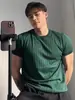 Camiseta de Punto Transpirable de Seda de Hielo Gris de Manga Corta para Hombre Verano Delgada Moderna Marca de Alta Gama Rayas Verticales Ajustada Media Manga