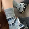 Meias de Lã Grossas Quentes de Xadrez Colorido para Inverno para Mulheres, Estilo Fair Isle Nórdico, Meias Vintage Folgadas