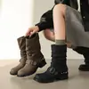 Botas de montar de estilo diseñador hasta la mitad de la pantorrilla, no por encima de la rodilla, tacón grueso de 4 cm, nuevas para Otoño/Invierno, suela gruesa, elásticas, botas estilizadas, botas de moda