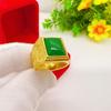 Anel Masculino de Ouro Areia Vietnamita, Anel Aberto com Gemas Vermelhas, Verdes e Pretas, Joias Banhadas a Ouro Latão por Atacado, Direto do Fabricante