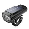 Lanterna dianteira de bicicleta personalizada com fonte de luz dupla alimentada por energia solar, com luz forte, buzina, à prova d'água, bateria de longa duração e iluminação noturna