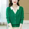 Suéter de Punto con Cuello Polo Falso de Dos Piezas para Mujer, Nuevo Estilo Otoño e Invierno, Bloques de Color, Gama Alta, Cálido, Estilo Coreano, Top de Capa Base Corto
