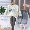 Roupas para Meninos Moda Primavera e Outono Manga Longa 2025 Novo Menino Estampa Completa Letra Ok Gola Redonda Conjunto de Duas Peças Roupas Modernas