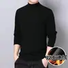 Camisa Térmica Elástica Outono e Inverno Camiseta Masculina Veludo Dupla Face Gola Semi-alta Manga Longa Camiseta Gola Alta Pequena Cor Sólida Camisa Base
