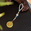 Broche Colgante de Cerradura Auspiciosa Dorada con Goteo de Aceite de Colores, Nube de Fortuna Dorada, Carácter de Bendición, Ábaco, Calabaza, Cheongsam para Mujer