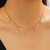 Collar de Acero Inoxidable con Borla Simple y Circonita Brillante de Oro de 18 Quilates para Mujer, Estilo Versátil de Lujo Ligero Único, Moda Transfronteriza Europea y Americana