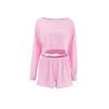 2026 Otoño e Invierno Nuevo Estilo Europeo y Americano Rosa Holgado de Punto Acanalado Manga Larga Shorts Pijama para Mujer Ropa de Casa Transfronteriza