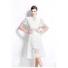 Comércio Exterior Roupas Femininas Foto Real: Vestido de Moda Socialite Estilo Francês para Primavera/Verão de Manga Curta com Ajuste na Cintura e Design Vazado