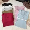 Camisola de color liso sin espalda de venta caliente para principios de otoño, versátil, con copas incorporadas, top sin mangas de moda, corte ajustado, cuello cuadrado