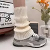 Cobre-meias de tricô cinza para mulheres, meias grossas até o meio da panturrilha para outono e inverno, combinadas com botas de neve, meias de panturrilha, aquecedores de perna y2k
