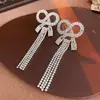 Brincos de Corrente Longa com Garras Exageradas Elegantes de Prata S925 com Strass para Mulheres Brincos com Franjas de Diamante Colorido Europeus e Americanos Brincos da Moda