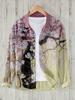 Camisa de Manga Larga de Verano Fina Vintage Lar para Hombre Estilo Coreano Estampado Creativo de Flor de Ciruelo Manga Larga Holgada Elegante