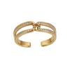 Anillo abierto de doble capa redondo de circonita cúbica de temperamento coreano nicho sensación de alta gama anillo para el dedo índice joyería de mano versátil simple de lujo ligero