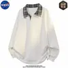 Sudadera de Manga Larga Jacquard Falsa de Dos Piezas de Alta Gama Marca Nasa Otoño e Invierno Terciopelo Cálido Suéter Superior