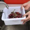 Cesta retangular de plástico perfurada para lavar vegetais, espessada e reforçada, cesta coadeira de vegetais comercial, cesta de drenagem para armazenamento na cozinha