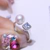 Accesorios DIY S925 plata esterlina lujo ligero diamante azul perla anillo soporte vacío anillo de dedo semiterminado soporte para anillo apertura 8-11