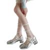 Primavera y Verano Dulce Encaje de Hongo Blanco Plateado Calcetines de Malla Transparentes Ultradelgados Calcetines de Rizo Femeninos de Media Caña