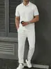 2026 Nuevo Conjunto Cruzado Europeo y Americano para Hombre de Primavera y Otoño, Camisa Polo de Manga Corta con Cuello Acanalado y Pantalones Largos, Deportivo Casual