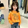 Blusa Estilosa de Gola Redonda para Meninas na Primavera e Outono para Crianças Médias e Grandes Camiseta Versátil da Moda Camada Base para Meninas Algodão Puro Respirável Manga Longa