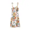 Ropa de mujer estilo europeo y americano transfronteriza 2025 primavera nueva moda vestido largo de tirantes con estampado de encaje y abertura lateral