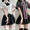 Camisa Ceñidora a la Cintura Estilo Pura Pasión Sexy Pequeña de Manga Larga de Manga Corta Camisa Blanca Traje de Uniforme Jk Falda Plisada Traje