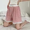 Shorts de Maternidad con Parches de Encaje, Rayas Bloque de Color, Shorts Sueltos de Pierna Ancha, Shorts de Verano Casuales de Pierna Recta