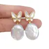 Aretes Cuadrados de Concha Marina Mariposa Perla Barroca Pendientes de Perla de Gama Alta para Mujer Venta al por Mayor Dropshipping Transmisión en Vivo