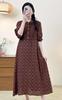 2025 Nuevo Otoño Holgado Talla Grande Vestido Retro Estampado Solapa Jersey Falda Midi Estampada Plisado Acordeón