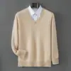 Suéter 100% caxemira pura, novo pulôver solto masculino para outono e inverno, malha básica casual de negócios, suéter de caxemira