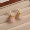 Pendientes Franceses Retro de Gota de Agua para Mujer, Pendientes de Perlas de Agua Dulce de Alta Gama, Calcedonia Natural, Pendientes de Moda y Versátiles