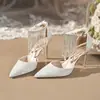 Sapatos Femininos Brancos de Salto Alto Lançamento 2025 Salto Fino Bico Fino Corrente com Strass Sapatos de Casamento com Vestido Sapatos de Casamento para Vestido