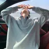 Sudadera con bloques de color, efecto dos piezas, patchwork, cuello de camisa, unisex, manga larga, top elegante para otoño, con cuello camisero y corte holgado, adecuado para parejas