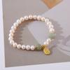 Nueva Pulsera Tejida Hecha a Mano Perla con Jade Hetian Pulsera Estilo Simple para Mujer Pulsera de Perla de Agua Dulce Venta al por Mayor