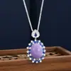 Pingente de Cabochão de Jade Roxo de Luxo de Alta Qualidade, Pingente de Colar de Joias Violeta de Luxo Leve, Colar Feminino Corrente Clavícula