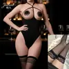 Lingerie Sexy Laranja Fogo Divertida Body com Tiras Abertas na Virilha Feminino Tentação Roupa de Dormir Quente Conjunto Uniforme Sem Remoção